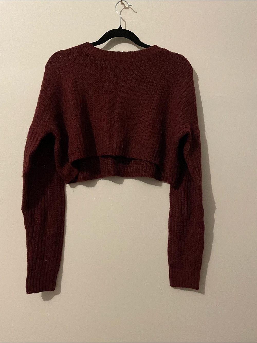 Cropped Knit Sweater in Deep Burgundy